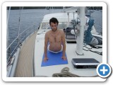 At anchor (Ben does yoga on deck)